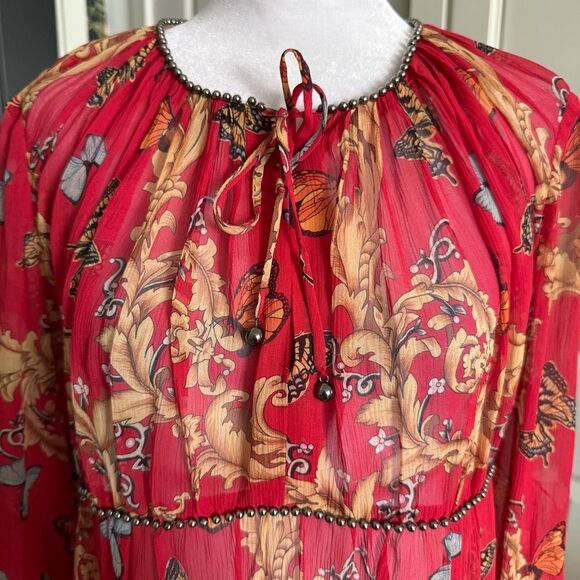 The Kooples 100% Silk Red Royal Butterfly Ruffle Dress Size XS - Picture 3 of 8